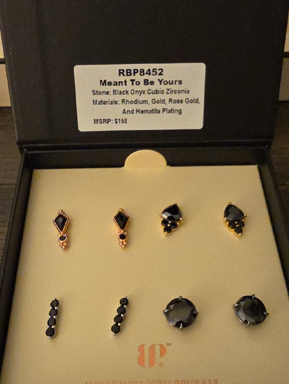 BP Simple Studs Black Onyx & Rose Gold Earring Set